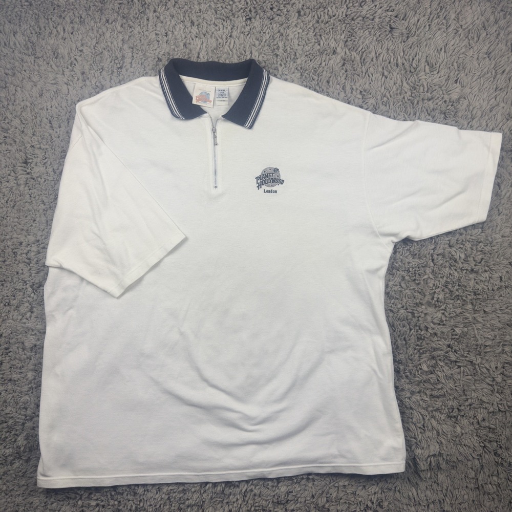 Vintage 1991 Planet Hollywood London Shirt Mens XXXL White Quarter Zip Polo